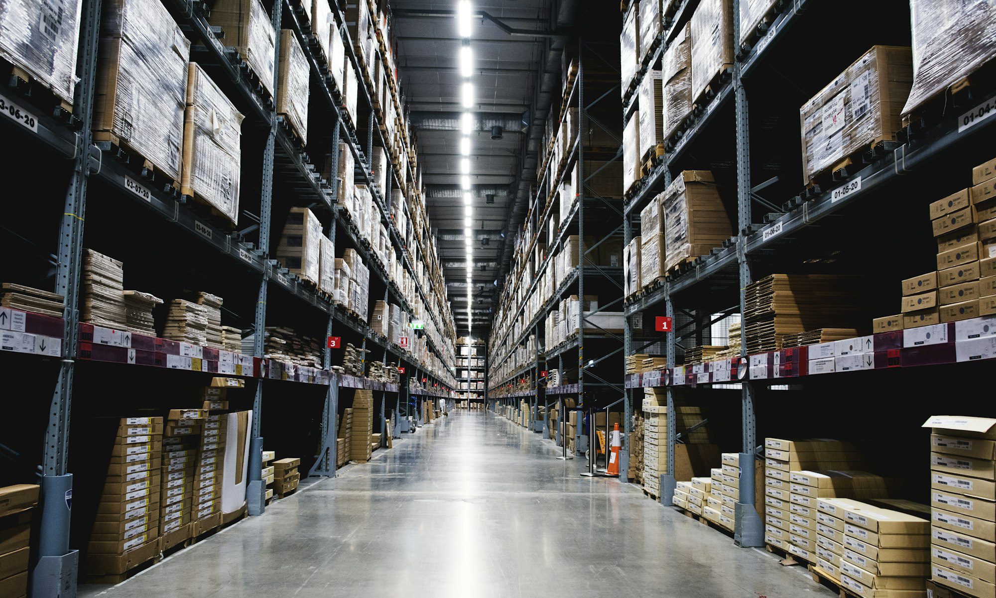 products on inventory shelves storage