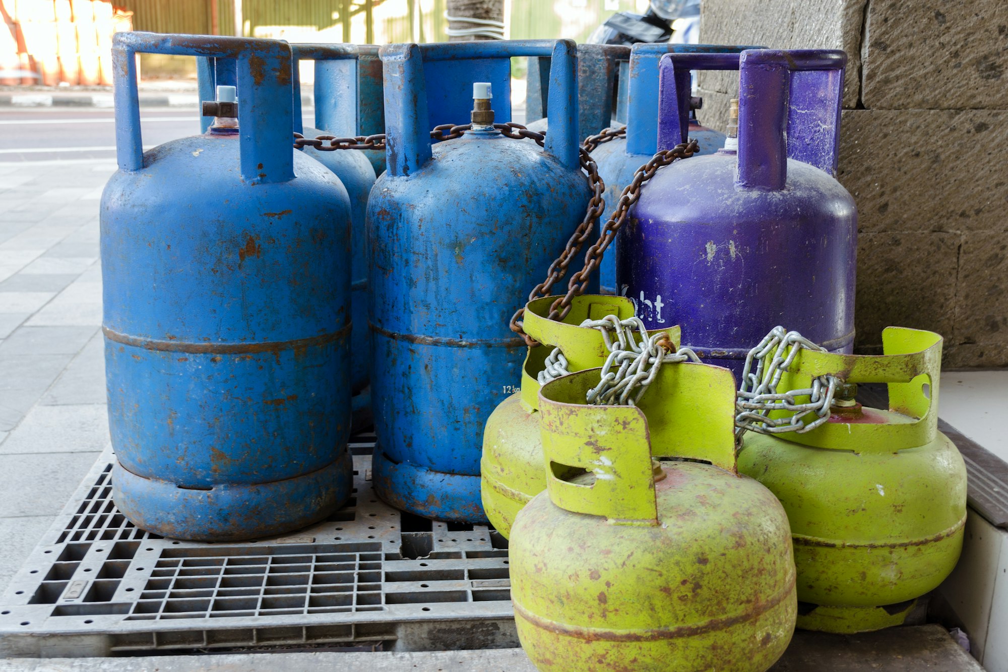 old gas cylinders at the street